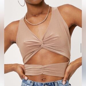 Nasty Gal tan cut out crop top